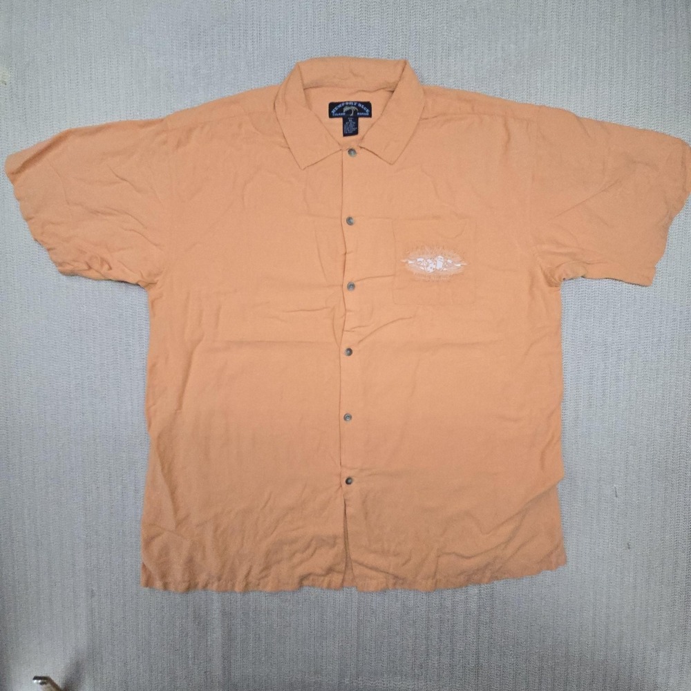 Newport Blue Shirt Mens XL Orange Linen Tencel Button Up High Rollers Casino